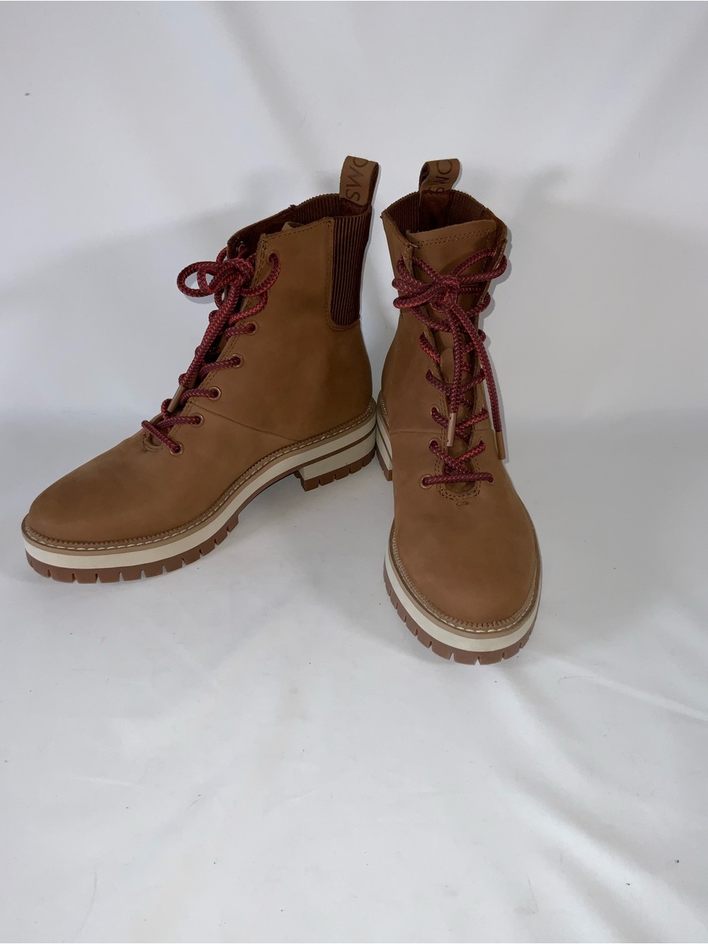 Toms Brown Lace-Up Boots with Red Laces